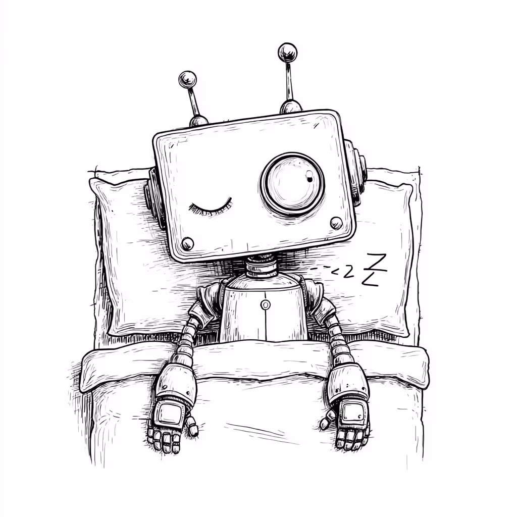 Black and white robot line drawing