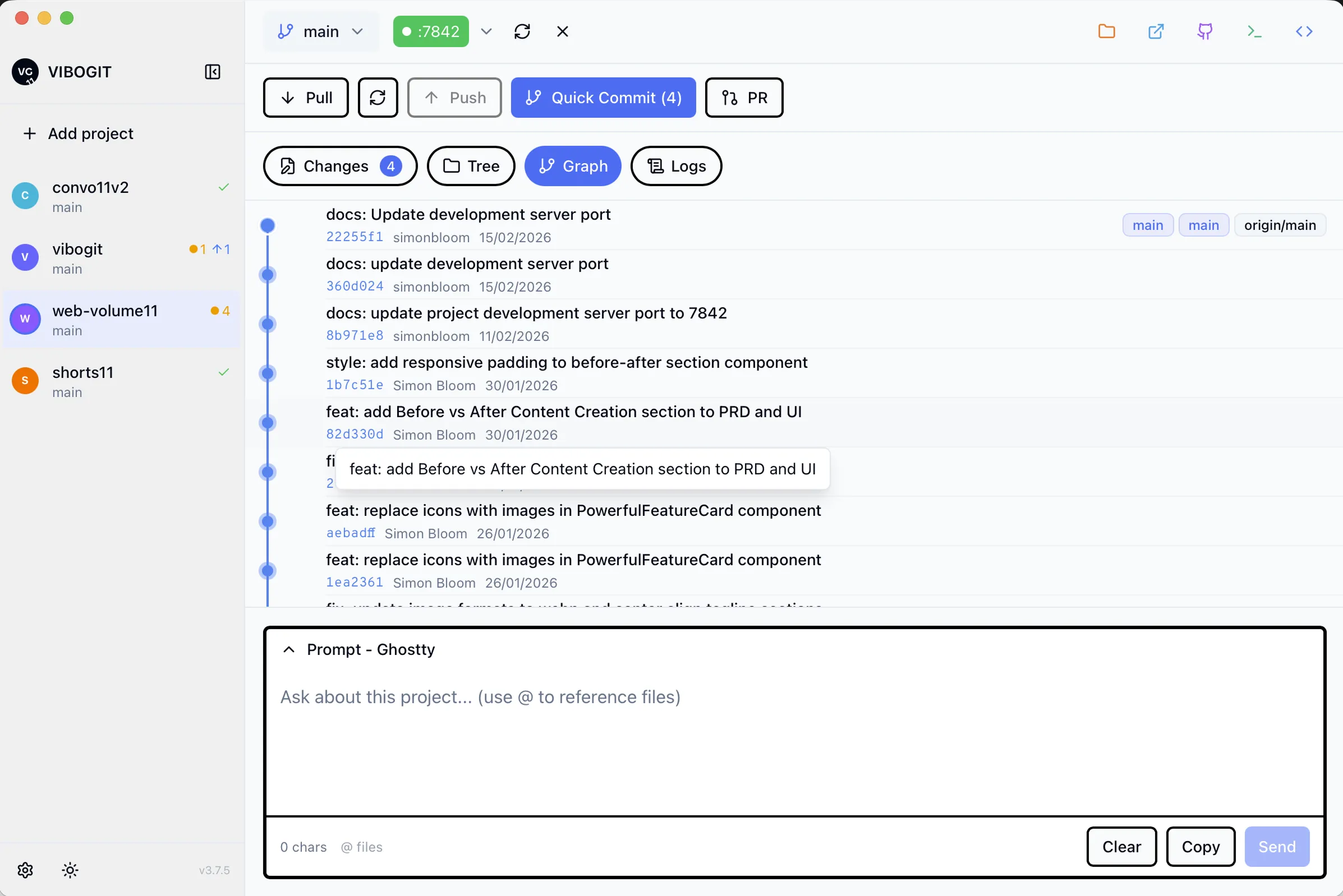 Commit graph view